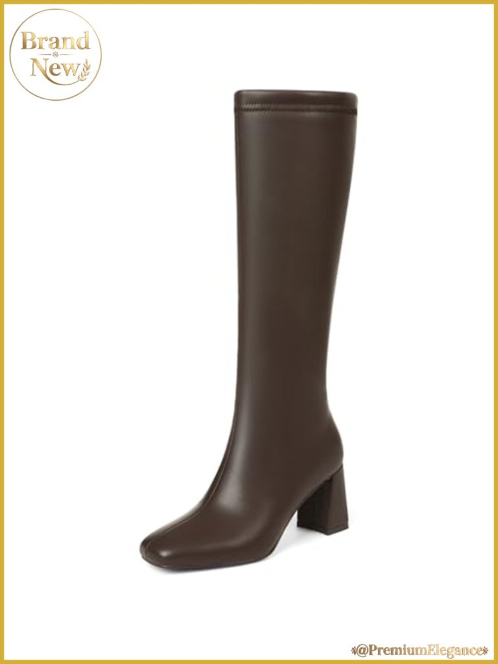 Women's Knee High Boots Wide Calf Square Toe Chunky Heel Faux Leather
